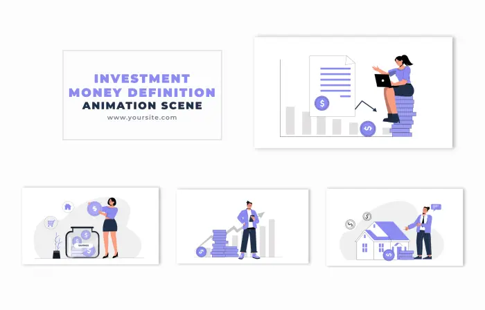 Money Investment Concept 2D Character Animation Scene